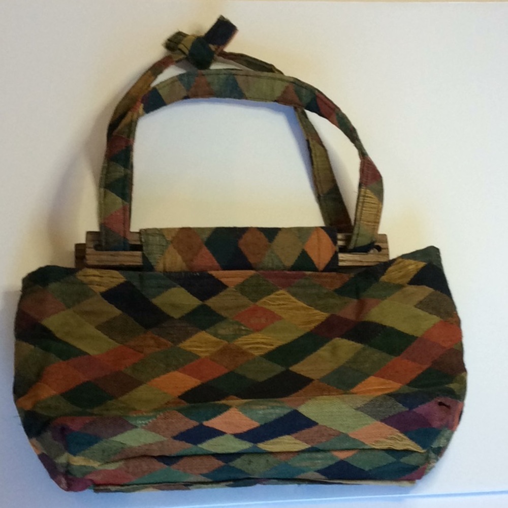 Handmade Purse Multi Colored  Material Adjustable Straps NEW